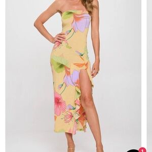 Floral Strapless Yellow Dress